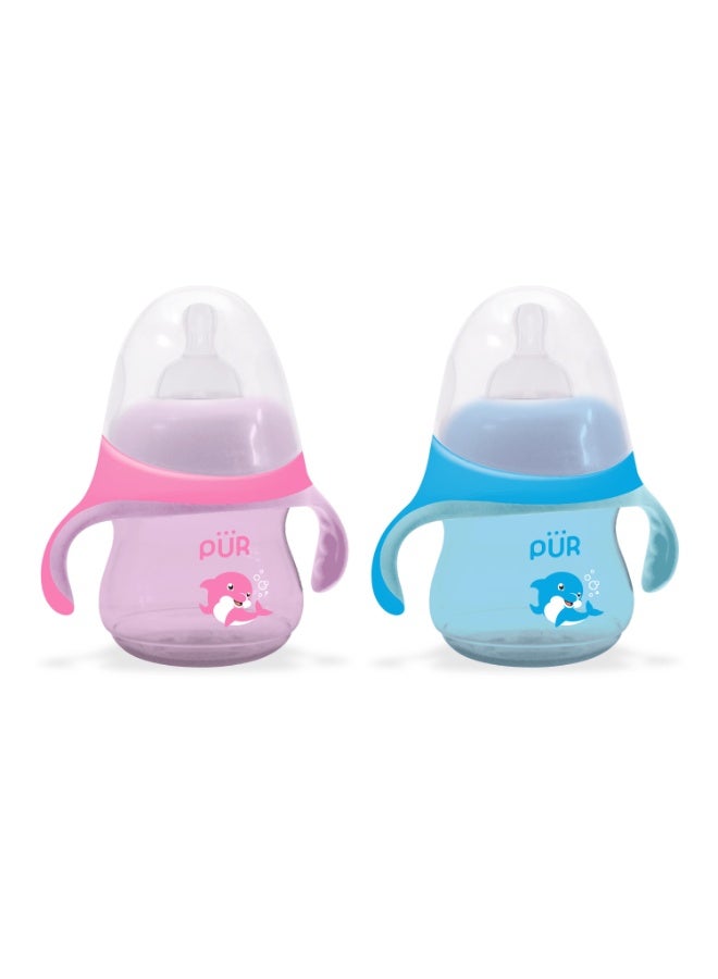 Pur Dolphin-themed baby bottle, 230ml - Ergonomically designed for babies, soft silicone nipple, leak-proof and BPA-free - Image 1