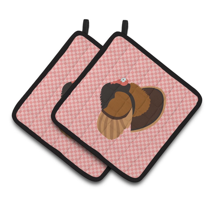 Caroline's Treasures ""Caroline's Treasures Bronze Turkey Pink Check Decorated Pot Holder  7.5"""" x 7.5"""""" 
