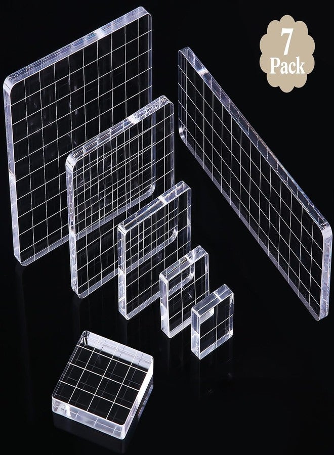 EXPORTIQ 7 Pieces Acrylic Stamp Blocks Set Clear Stamping Blocks Tools for Kids with Grid and Grip Scrapbooking Craft Making, Decorative DIY Essential Stamping Tool (Straight Edge) - Image 1
