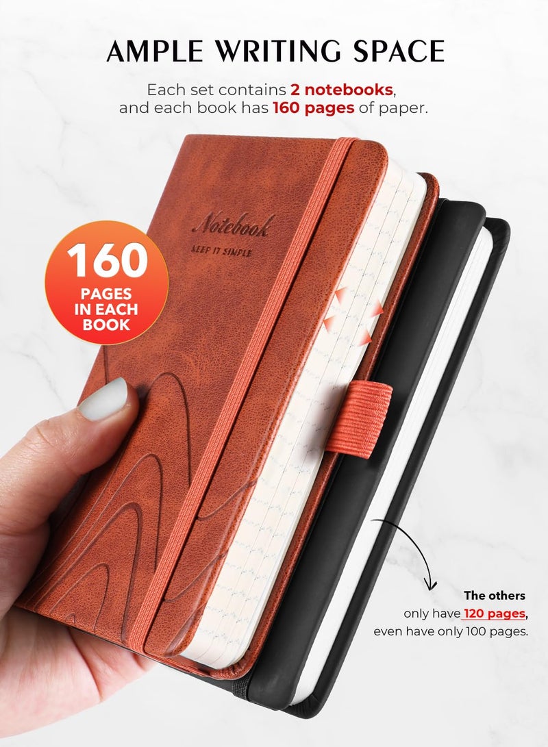 AISBUGUR Pocket Notebook, Small Notebook, Total 320 Pages 2-Pack, 3.7" x 5.7" Pocket Notebook (2 Pack, Brown1) - Image 2