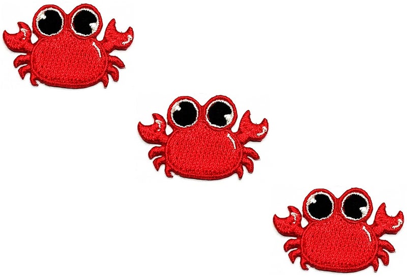 HHO Patch Set 3 Pieces Mini Crab Embroidered Patches Red crab cute animal Kids Cartoon Iron on Patches for DIY Decoration TShirt Backpack Hoodies Bags Jeans