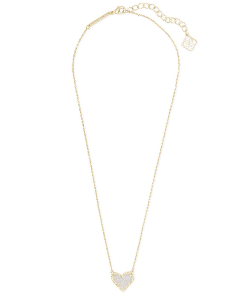 Kendra Scott Ari Heart Adjustable Length Pendant Necklace for Women, Fashion Jewelry, 14k Gold-Plated, Iridescent Drusy - Image 2