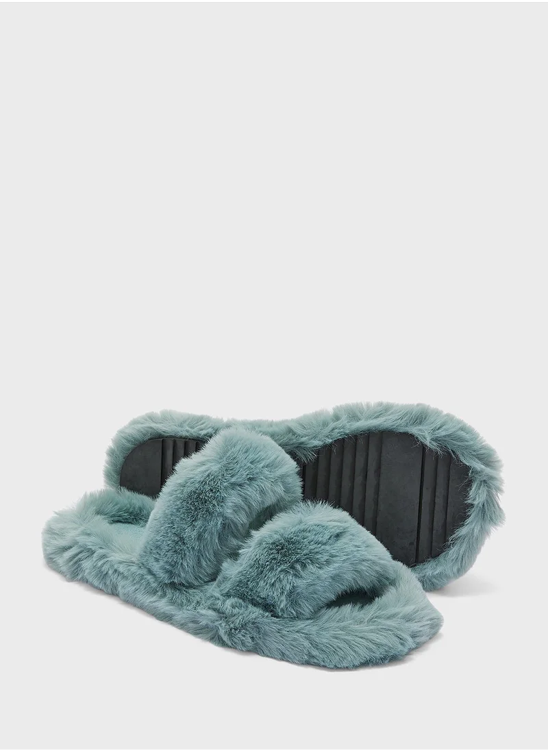 جينجر Double Strap Fluffy Bedroom Slippers