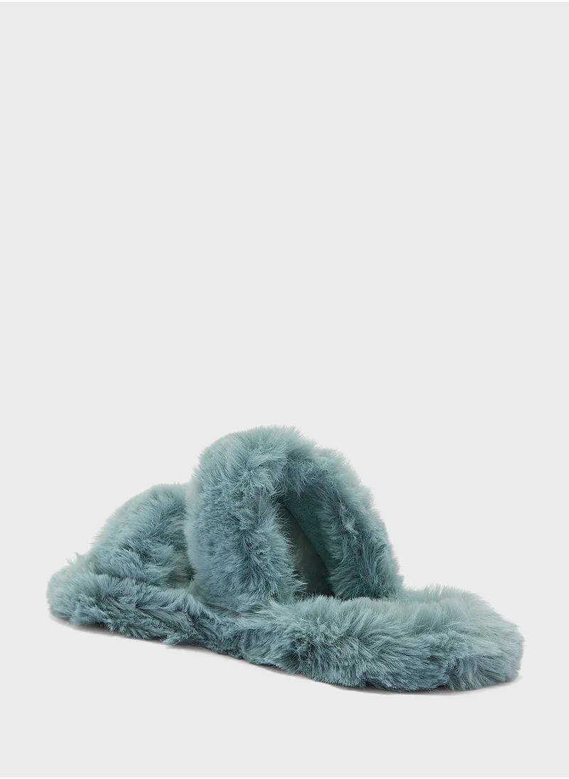 جينجر Double Strap Fluffy Bedroom Slippers