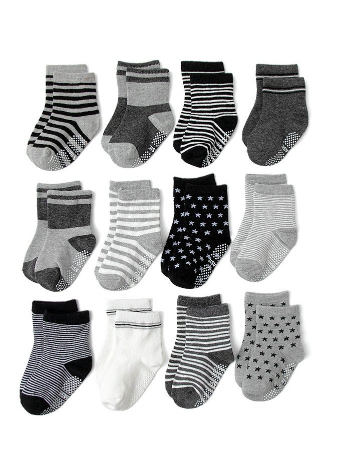 12 زوجًا من الجوارب القطنية المانعة للانزلاق للأطفال الصغار جوارب الأولاد جوارب البنات