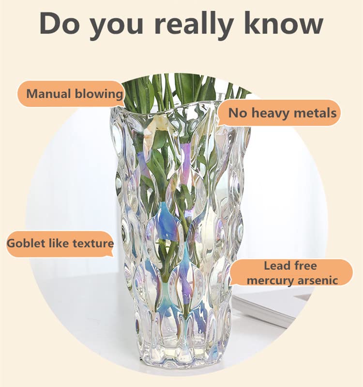 Eastern Rock Heavy Glass Flower Vase Thickened 3.5lb 9.5inch Sparkle vase Bohemian Style  for Centerpieces Wedding Perfect Home Decor (Sparkle) - Image 4