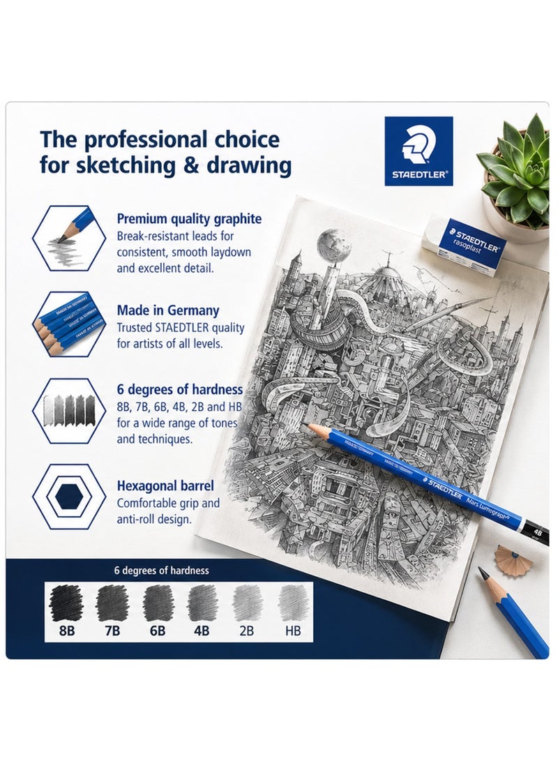 STAEDTLER 6-Piece Mars Lumograph Artist Series Drawing Pencil Set - Image 2