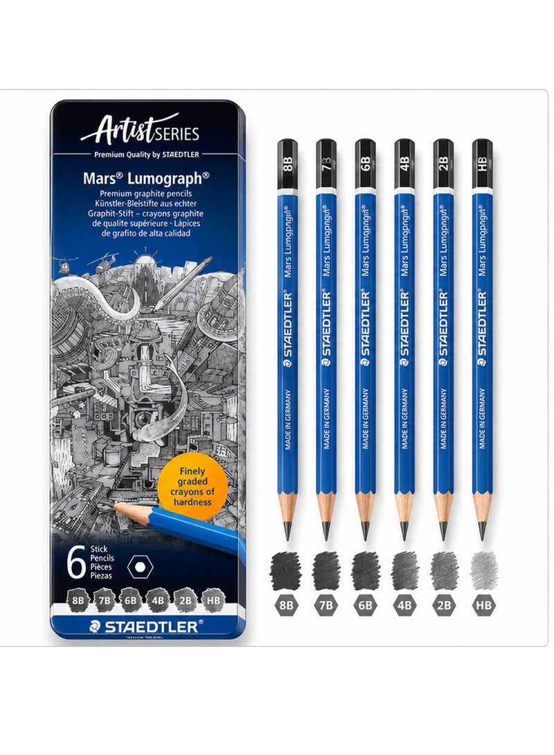 STAEDTLER 6-Piece Mars Lumograph Artist Series Drawing Pencil Set - Image 1