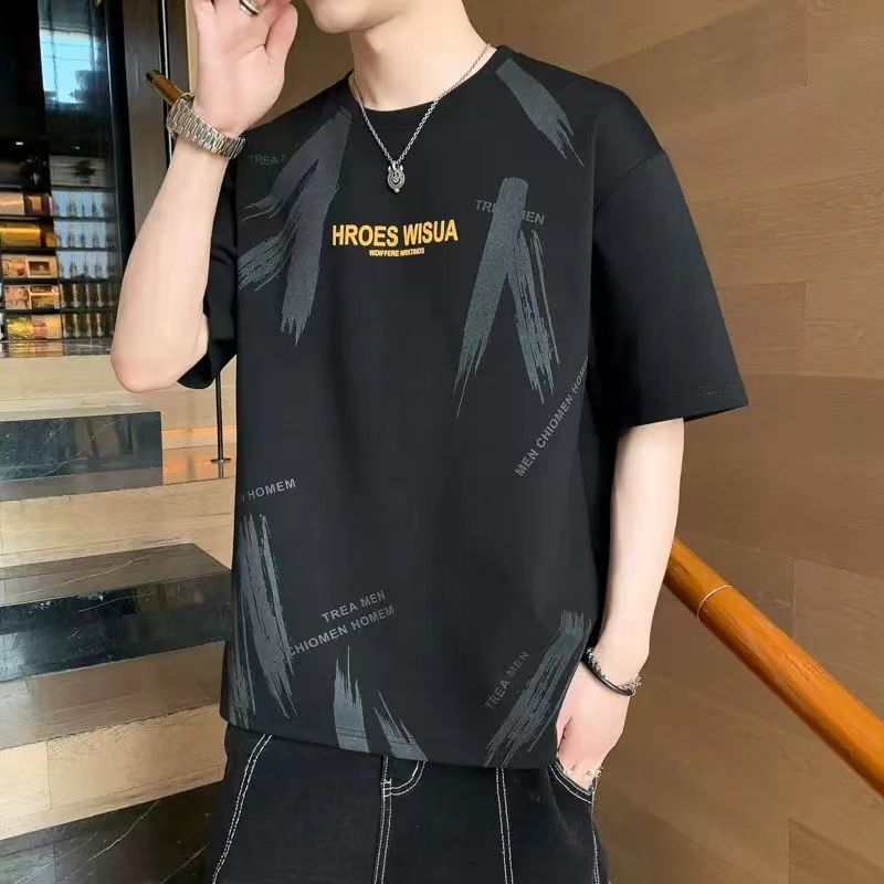 Summer Thin Ice Silk Short-Sleeved T-Shirt Men'S Round Neck Sports Fashion Brand Japanese Style Retro Casual High Street Teenager T-Shirt - Image 1