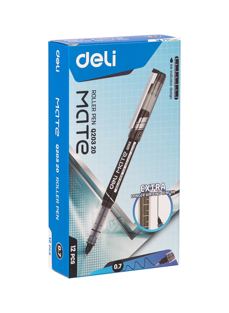 Deli Black Rollerball Pen 0.7mm , Low Odor , Smooth Writing for Note Taking , Journaling , Drawing , Pack of 12 Pens - Image 1