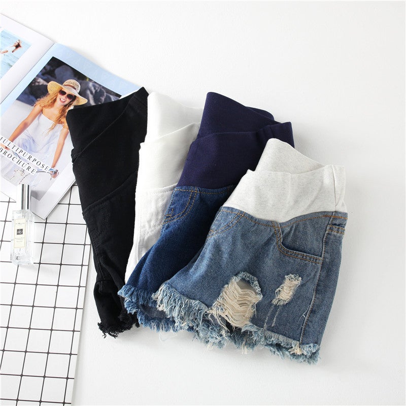 Maternity denim shorts loose summer outer wear low waist 2021 spring and summer fashion large size belly pants white L - Image 4