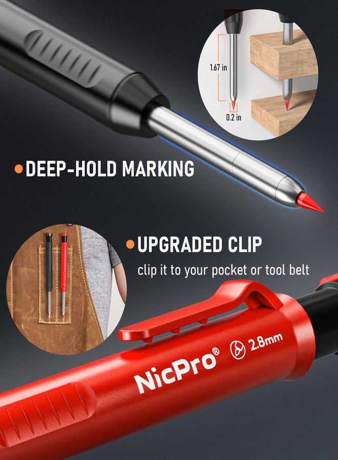 Nicpro 5 Pack Carpenter Pencil with Sharpener, Mechanical Pencils Set with 41 Refills (Red, Black, Yellow, White, Green, Blue), Deep Hole Marker Construction Heavy Duty Woodworking Pencils - With Case - Image 2