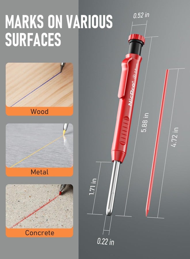 Nicpro 5 Pack Carpenter Pencil with Sharpener, Mechanical Pencils Set with 41 Refills (Red, Black, Yellow, White, Green, Blue), Deep Hole Marker Construction Heavy Duty Woodworking Pencils - With Case - Image 4