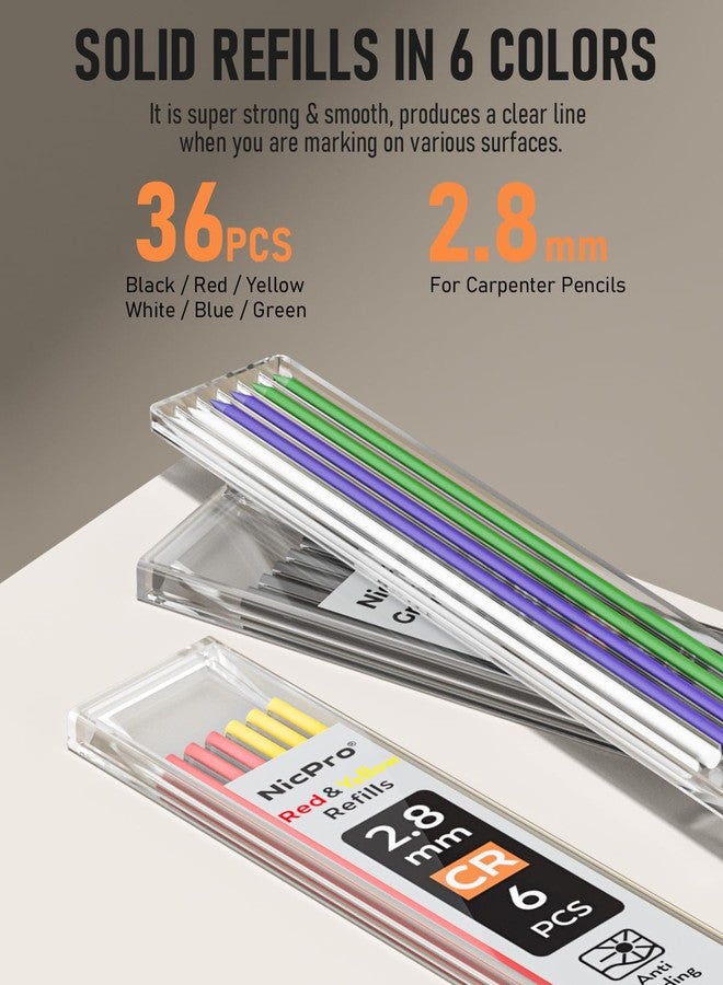 Nicpro 5 Pack Carpenter Pencil with Sharpener, Mechanical Pencils Set with 41 Refills (Red, Black, Yellow, White, Green, Blue), Deep Hole Marker Construction Heavy Duty Woodworking Pencils - With Case - Image 5
