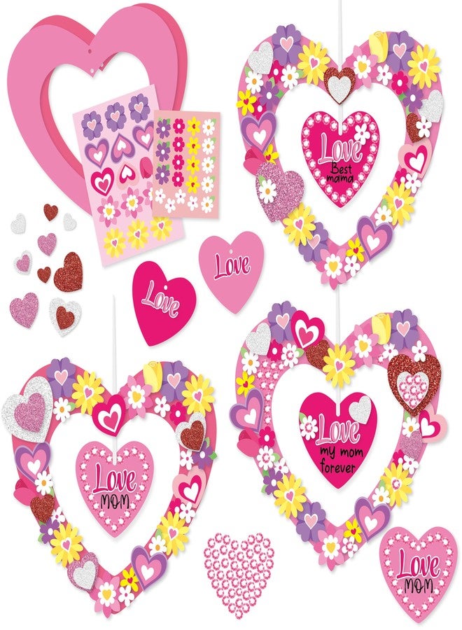 BeYumi Heart Wreath Craft Kit - 24Pcs Mother's Day Make Your Own Hanging Wreath Ornament for Kids Glitter Foam Heart and Flower Stickers Thankful Love Gift DIY Set Home School Classroom Fun Activities - Image 1