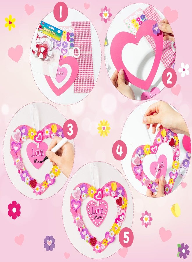 BeYumi Heart Wreath Craft Kit - 24Pcs Mother's Day Make Your Own Hanging Wreath Ornament for Kids Glitter Foam Heart and Flower Stickers Thankful Love Gift DIY Set Home School Classroom Fun Activities - Image 3
