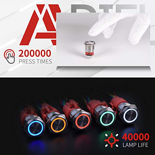 APIELE 19mm Momentary Push Button Switch On Off Stainless Steel with 12V LED Angel Eye Head for 19mm 3/4 Mounting Hole with Wire Socket Plug Self-Reset (Red) - Image 5