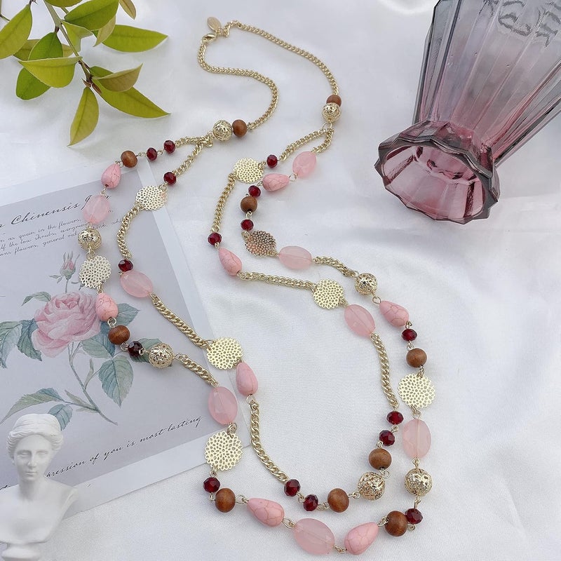 Bocar Long Necklaces for Women Trendy, Boho Layered Crystal Beaded Collar Necklaces for Women, Fashion Statement Necklaces Jewelry - Image 2