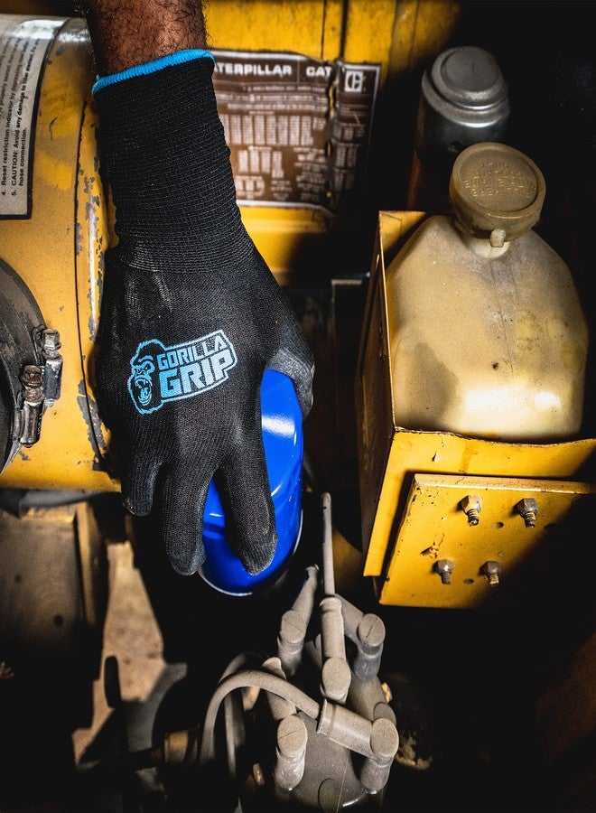 grease monkey Gorilla Grip Work Gloves, Never Slip Maximum Grip All-Purpose, Gloves for Men, Superior in Wet, Dry, Oily Conditions, Polymer Palm, Large Size, 1 Pair, Black/Blue| 25053-26 - Image 4