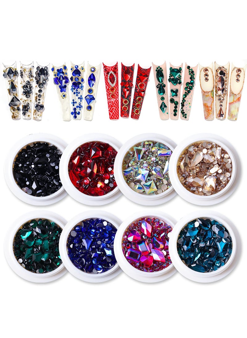 DANNEASY - DANNEASY Flat Back Nail Rhinestones 3D Nail Charms Rhinestones for Nails Nail Crystals Nail Gems Stones Fake Diamonds Nail Jewels Nail Art Decoration (8 Boxes) - Image 1
