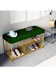 Dence Store Dence Store Velvet Bedroom Bench Upholstered End of Bed Bench with Metal Frame Modern Tufted Channel Entryway Bench with Padded Seat for Living Room BedroomGreen 