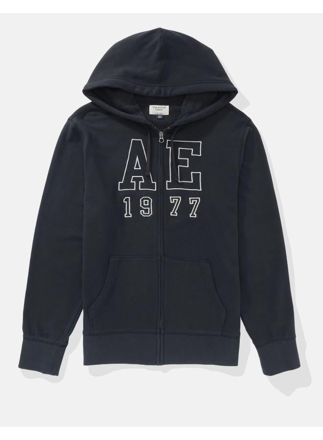 American Eagle Logo Fleece Graphic Zip-Up Hoodie  - Image 3