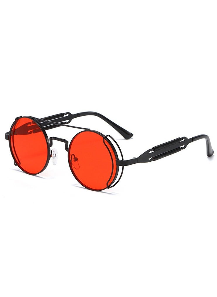 general New women's and men's sunglasses fashion personality steam punk glasses trendy color film retro round metal frame sunglasses - Image 1