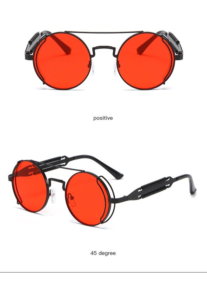general New women's and men's sunglasses fashion personality steam punk glasses trendy color film retro round metal frame sunglasses - Image 2