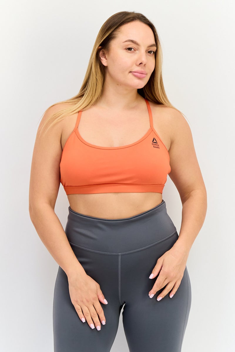 Reebok Women Brand Logo Training Sports Bra, Orange - Image 1