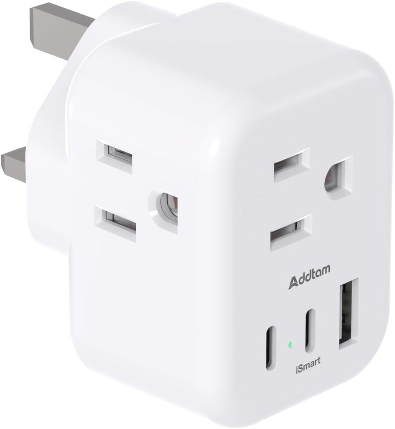 Addtam US to UK Ireland Plug Adapter, Type G Power Adapter with 3 AC Outlets and 3 USB(1 USB C), Travel Essentials for USA to Dubai Scotland British London England Hong Kong Irish - Image 1