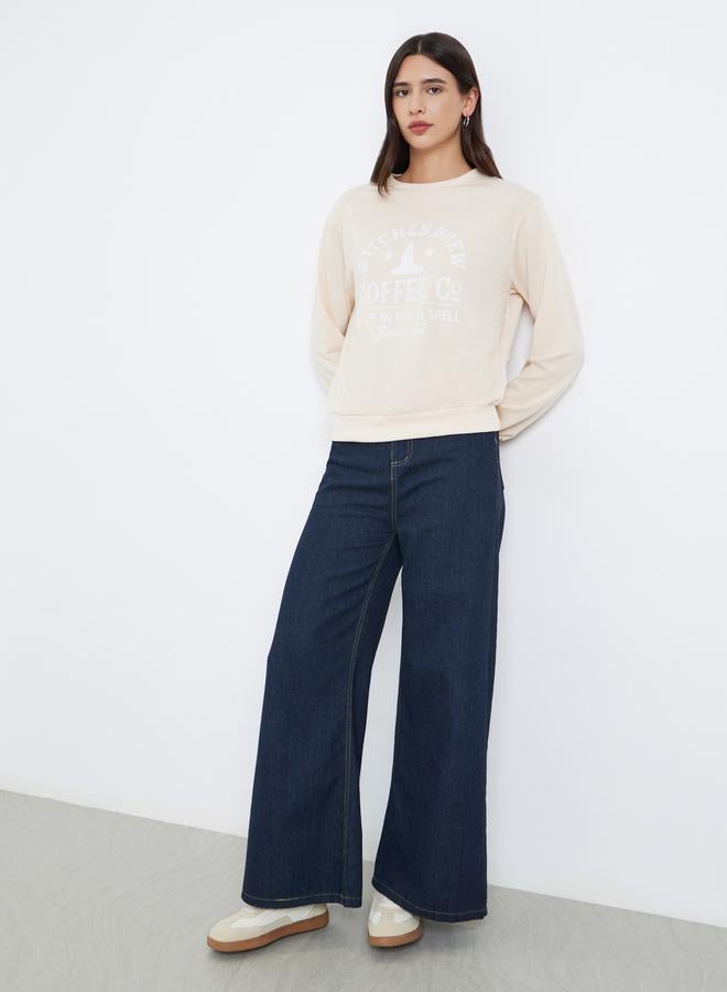 Take Two Beige Graphic Print Long Sleeve T-Shirt - Image 2