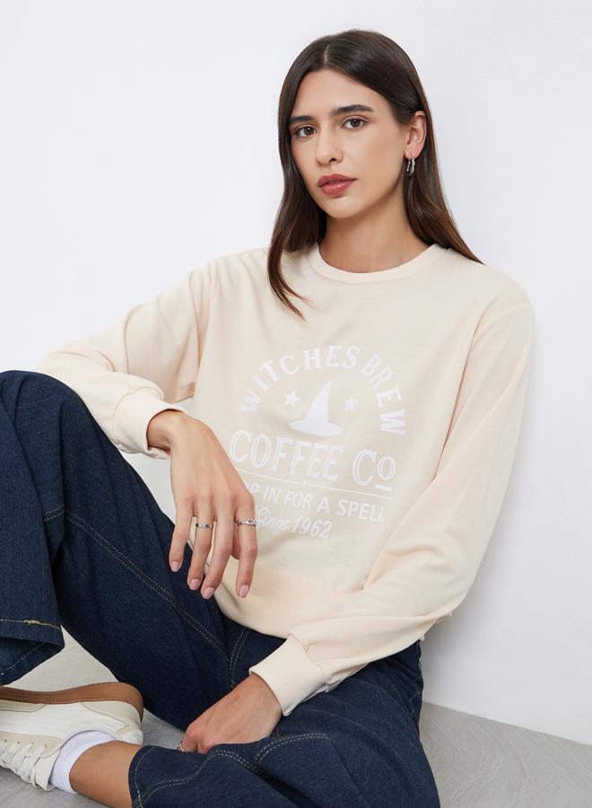 Take Two Beige Graphic Print Long Sleeve T-Shirt - Image 1