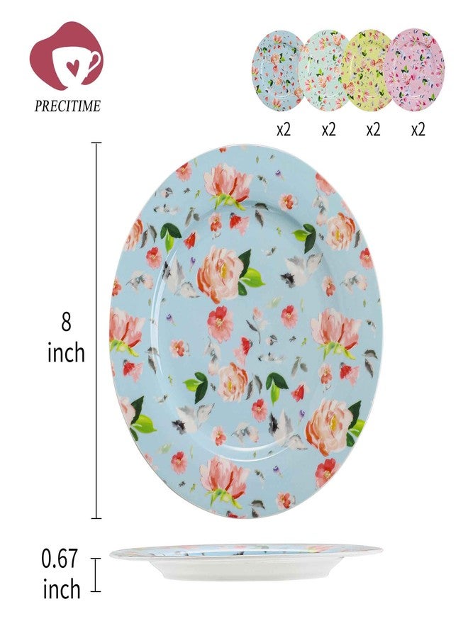 PRECITIME Porcelain floral 8-inch dessert plates, set of 8 salad plates, floral dessert plates ceramic, Colorful decorative plates, appetizer plates ceramic, dinner plates, Gifts - Image 2
