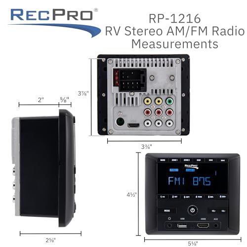 RecPro RV Stereo AM/FM Radio with Bluetooth | Aux-in | HDMI | 4-Channel Audio | 2 Zones | RV Sound System - Image 5