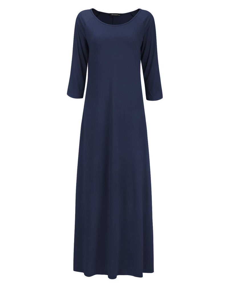 Jacansi Women's 65% Polyester 35% Cotton 3/4 Sleeve Maxi Dress, Casual Loose Oversized Loungewear with Pockets Plus Size - Image 1