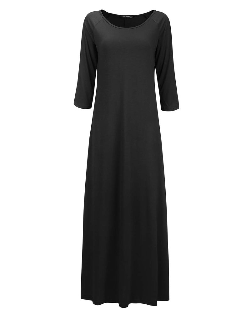 Jacansi Women's 65% Polyester 35% Cotton 3/4 Sleeve Maxi Dress, Casual Loose Oversized Loungewear with Pockets Plus Size - Image 5