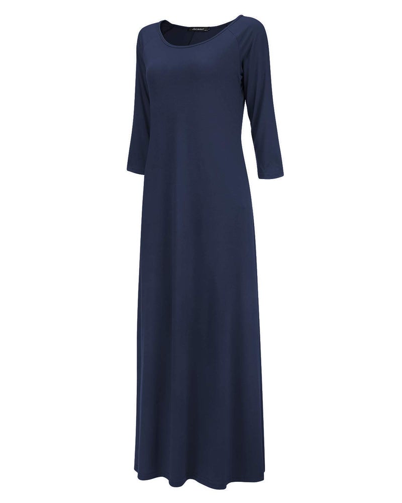 Jacansi Women's 65% Polyester 35% Cotton 3/4 Sleeve Maxi Dress, Casual Loose Oversized Loungewear with Pockets Plus Size - Image 2