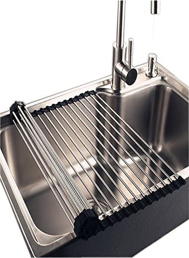 Alark Roll Up Dish Drying Rack Over The Sink Foldable Dish Drying Rack Stainless Steel Drainer for Utensils Fruits & Vegetables Multipurpose Dish Drainer Rack for Kitchen Countertop (Large, Black) - Image 3