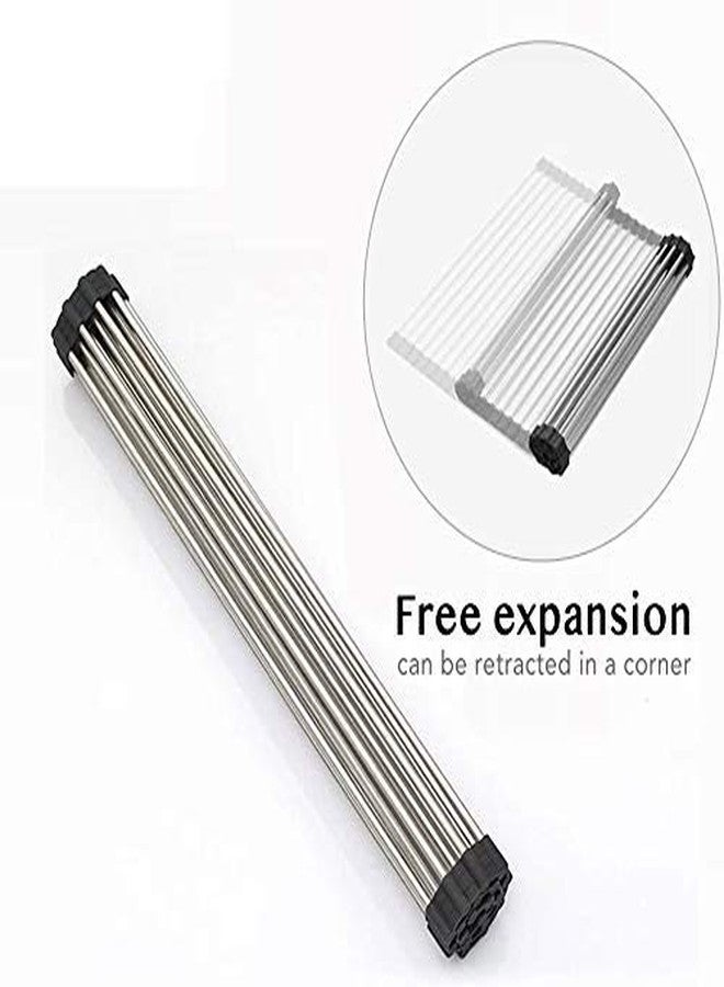 Alark Roll Up Dish Drying Rack Over The Sink Foldable Dish Drying Rack Stainless Steel Drainer for Utensils Fruits & Vegetables Multipurpose Dish Drainer Rack for Kitchen Countertop (Large, Black) - Image 2
