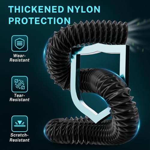 HG Power 3 Inch 16 Feet Vent Hose, Nylon Flexible Duct Hose, Heavy Duty Hose with 2 Clamps for HVAC, RV, Boat Blower, Bathroom Exhaust, Kitchen Exhaust Air Black - Image 3