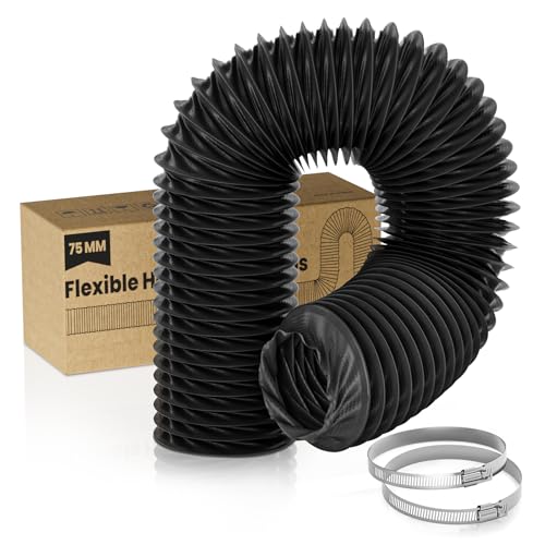 HG Power 3 Inch 16 Feet Vent Hose, Nylon Flexible Duct Hose, Heavy Duty Hose with 2 Clamps for HVAC, RV, Boat Blower, Bathroom Exhaust, Kitchen Exhaust Air Black - Image 1