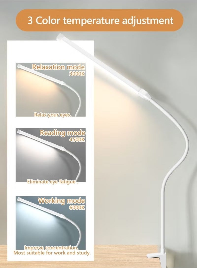HOMESTAR LED Desk lamp with Clamp EyeCaring Clip on Lights for Home Office 3 Modes 10 Brightness Long Flexible Gooseneck Metal Swing Arm Architect Task Table Lamps -- White large size - Image 2