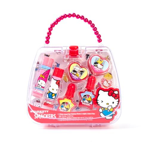 Lip Smacker Hello Kitty Nail Polish & Flavored Lip Balm Makeup Tote - Moisturizing Balms, Colorful Nail Polishes, Sanrio Accessory Ring, Stylish Tote Bag, Perfect Glam Gift for Hello Kitty Lovers - Image 1