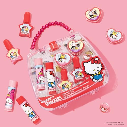 Lip Smacker Hello Kitty Nail Polish & Flavored Lip Balm Makeup Tote - Moisturizing Balms, Colorful Nail Polishes, Sanrio Accessory Ring, Stylish Tote Bag, Perfect Glam Gift for Hello Kitty Lovers - Image 5