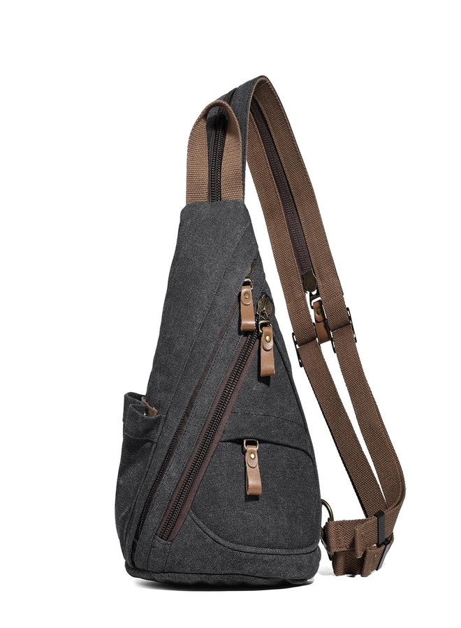 KL928 Canvas Sling Bag - Small Crossbody Backpack Shoulder Casual Daypack Rucksack for Men Women(Small Version, Black) - Image 1