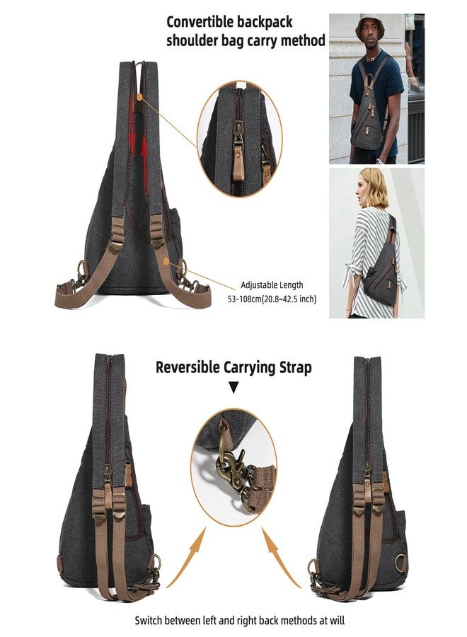 KL928 Canvas Sling Bag - Small Crossbody Backpack Shoulder Casual Daypack Rucksack for Men Women(Small Version, Black) - Image 3