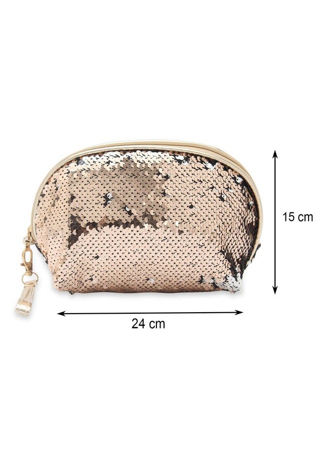 NFI essentials NFI essentials Women's And Girl's Sequin Design Stylish Pouches For Makeup Accessories; Cosmetic Make Up Pouch, Travelling Stylish Pouch For Women, 13.5 Cm, Gold  - Image 4