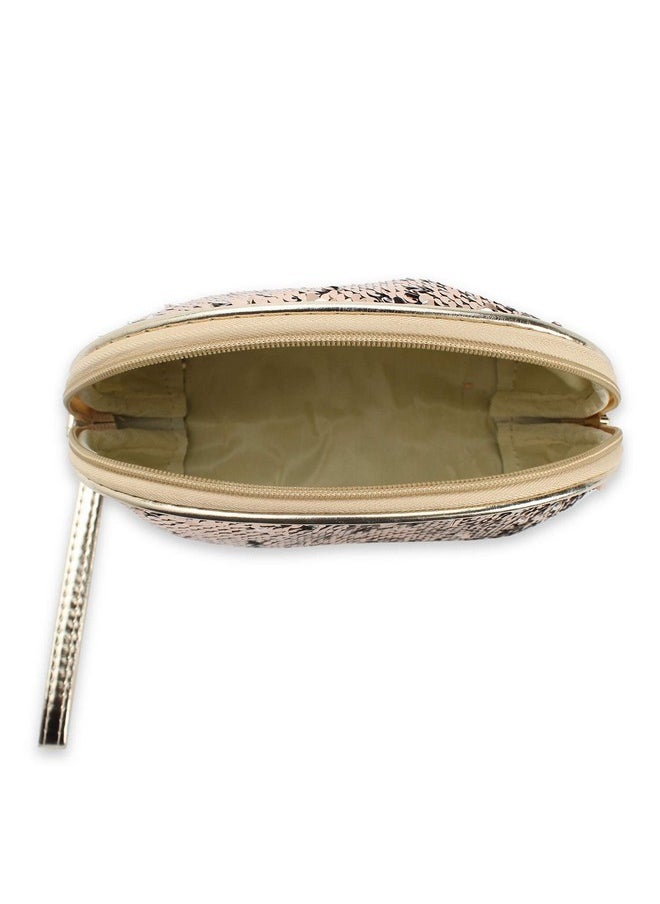 NFI essentials NFI essentials Women's And Girl's Sequin Design Stylish Pouches For Makeup Accessories; Cosmetic Make Up Pouch, Travelling Stylish Pouch For Women, 13.5 Cm, Gold  - Image 2