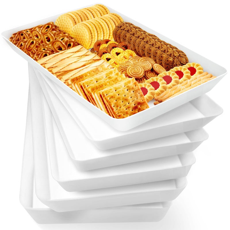 WOWBOX 6 pcs Serving Tray for Entertaining Serving Platters for Fruit Cookies Dessert Snacks Reusable Plastic Trays for Serving Food and Pantry Organization in Kitchen  for Parties