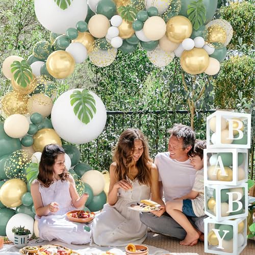 FengRise Sage Green Baby Shower Decorations 4pcs Baby Boxes with Letters for Boy Girl Sage Green and White Balloon Arch Kit Decor Woodland Birthday Party Decorations 117pcs - Image 5